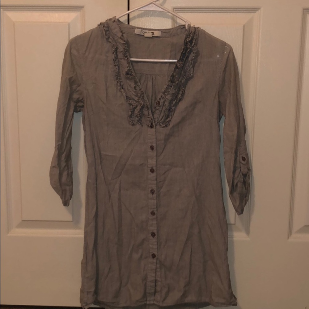 Blue striped dress shirt.
